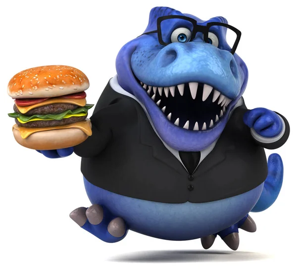 Spaßtrex Mit Burger Illustration — Stockfoto