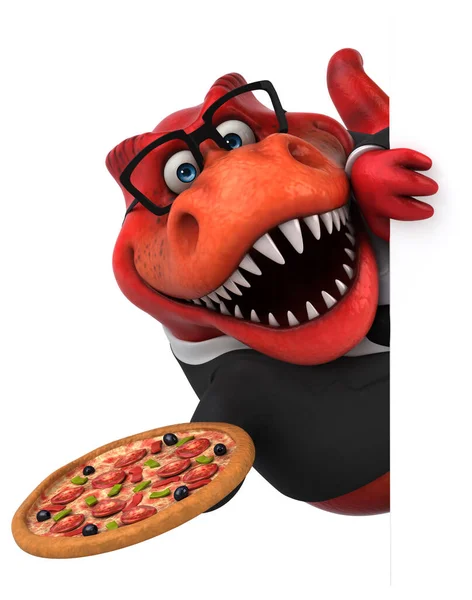 Trex Divertido Con Pizza Ilustración —  Fotos de Stock