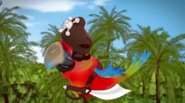 korsan papağan ormanda uçuyor, animasyon 