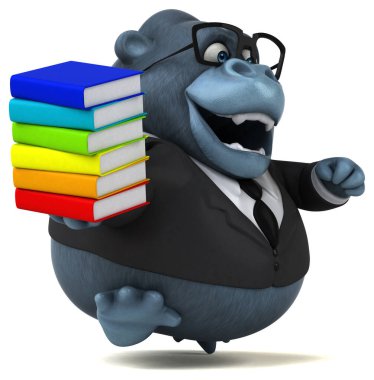 Kitaplar ile Eğlenceli goril - 3d İllüstrasyon
