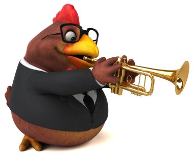 Enstrümanlı eğlenceli tavuk - 3D Görüntü