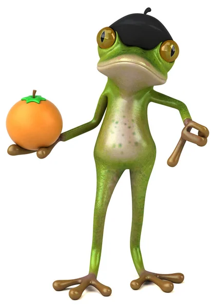 Lustiger Frosch Mit Orange Illustration — Stockfoto