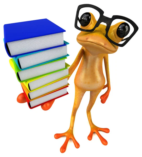 有书的青蛙 3D图解 — 图库照片