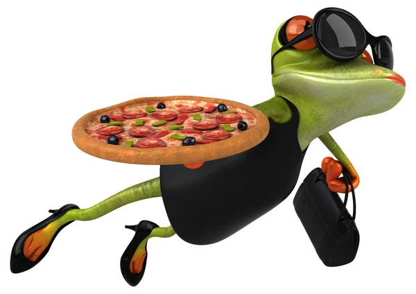 ピザでカエルを楽しむ 3Dイラスト — ストック写真