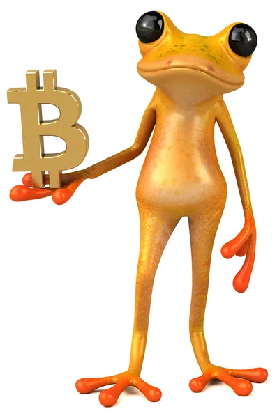 Fun Sárga Béka Bitcoin Illusztráció — Stock Fotó