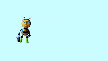 Sulama kutusu olan komik çizgi film karakteri arısı - 3 boyutlu animasyon 