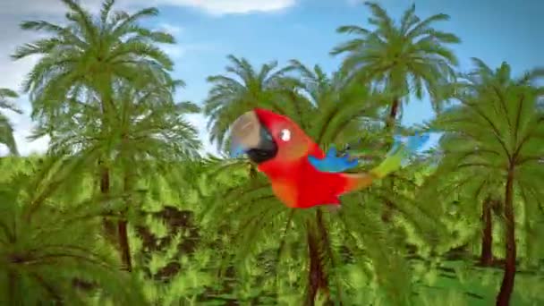 Beautiful Parrot Flying Forest Animation — Stock Video