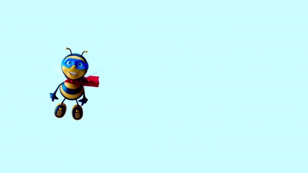 Fun Cartoon Character Bee Super Hero Animation — Wideo stockowe