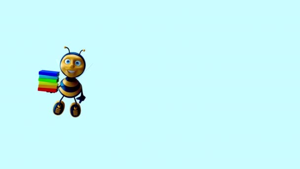 Fun Cartoon Character Bee Books Animation — Stock Video