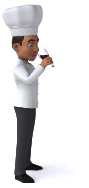 Şaraplı bir çizgi film şefinin 3 boyutlu eğlenceli bir çizimi. 