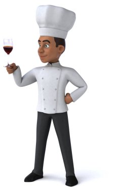 Şaraplı bir çizgi film şefinin 3 boyutlu eğlenceli bir çizimi.