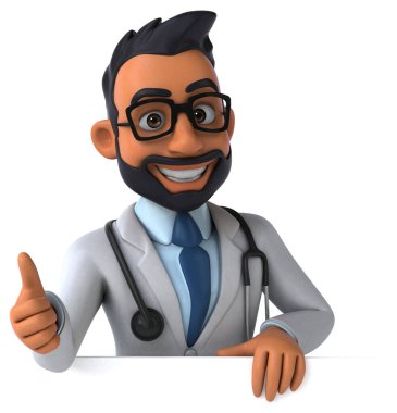 Hintli bir doktorun 3 boyutlu komik çizimi.
