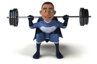 Ağırlıkları olan bir süper kahramanın 3 boyutlu eğlenceli çizimi