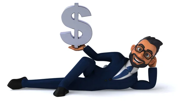 Fun Cartoon Ilustração Empresário Indiano Com Dólar — Fotografia de Stock