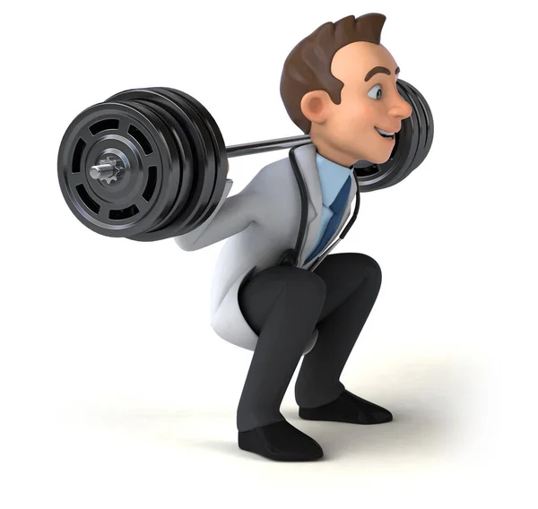 Fun Illustration Cartoon Doctor Doing Squats — 图库照片