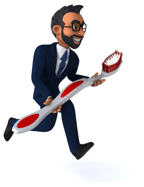 Fun Cartoon Illustration Indian Businessman Toothbrush — Stok fotoğraf