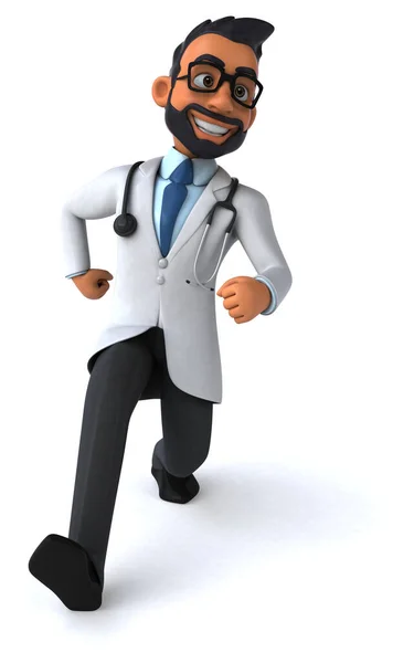 Fun Cartoon Illustration Indian Doctor Running — Stok fotoğraf