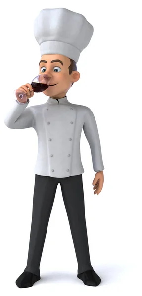 Divertente Illustrazione Uno Chef Cartoni Animati Con Vino — Foto Stock
