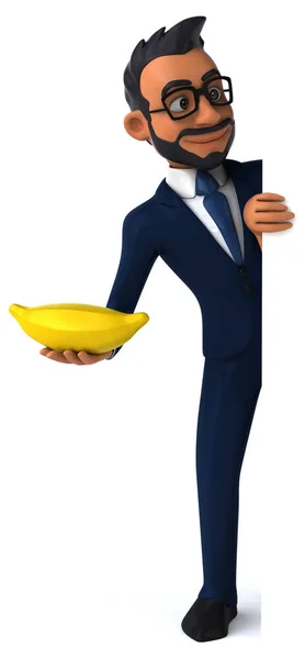 Fun Cartoon Illustration Indian Businessman Banana — Stok fotoğraf