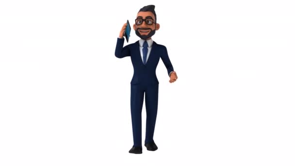 Fun Geschäftsmann Cartoon Figur Mit Einem Telefon — Stockvideo