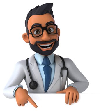Hintli bir doktor karakterinin 3 boyutlu komik çizimi 