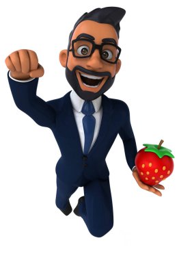 Çilekli Hintli bir iş adamının 3 boyutlu eğlenceli çizimi 