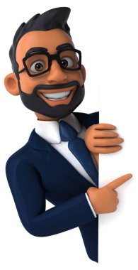 Kartviziti olan Hintli bir iş adamının 3 boyutlu eğlenceli çizimi. 