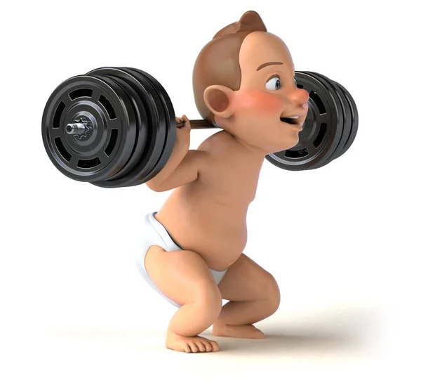 Leuke Illustratie Van Een Cartoon Baby Met Gewichten — Stockfoto