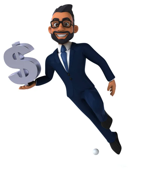 ドルとインドのビジネスマンの楽しい3D漫画のイラスト — ストック写真