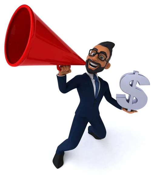 Fun Cartoon Illustration Indian Businessman Dollar — Stock Photo, Image