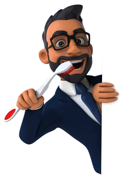 Fun Cartoon Illustration Indian Businessman Toothbrush —  Fotos de Stock