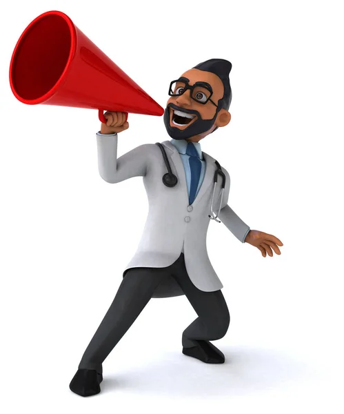 Fun Cartoon Illustration Indian Doctor Loud Speaker — Stock Photo, Image