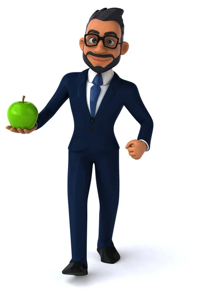 Fun Cartoon Illustration Indian Businessman Apple — Foto de Stock
