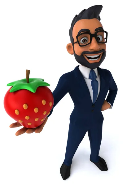 Fun Cartoon Illustration Indian Businessman Strawberry — Stock Photo, Image