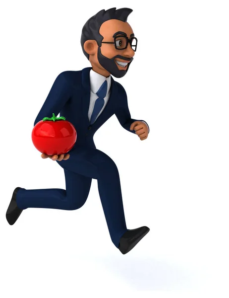 トマトとインドのビジネスマンの楽しい3D漫画イラスト — ストック写真