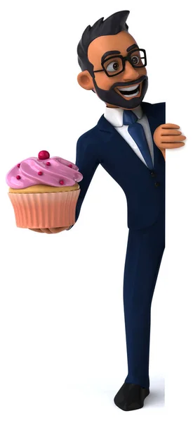 Fun Cartoon Illustration Indian Businessman Cupcake — Stockfoto