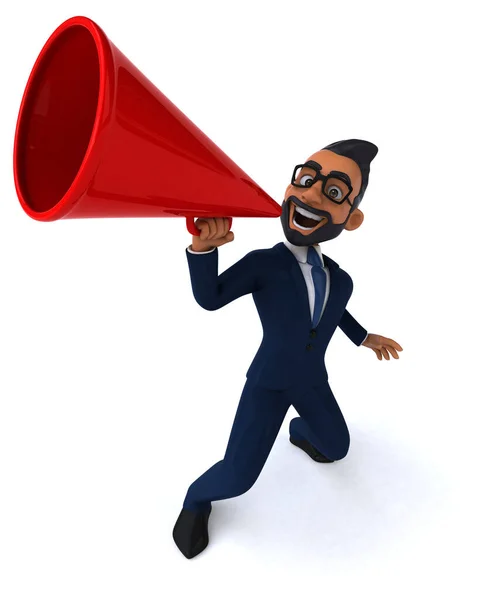 Fun Cartoon Illustration Indian Businessman Loud Speaker — Stock Photo, Image