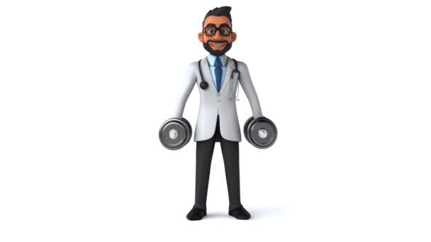 Funny Cartoon Character Doctor Weights Animation — Stock Video