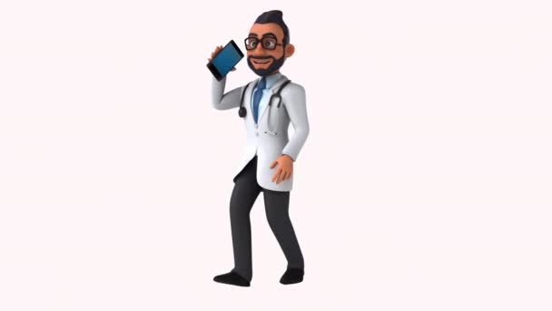 Funny Cartoon Character Doctor Smartphone Animation — Video Stok