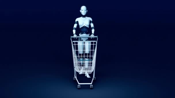 Roboterin Mit Warenkorb Konzept — Stockvideo