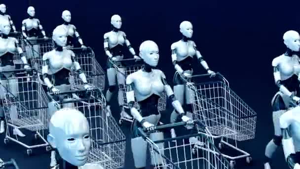 Vrouwen Robots Met Winkelwagentjes Concept — Stockvideo