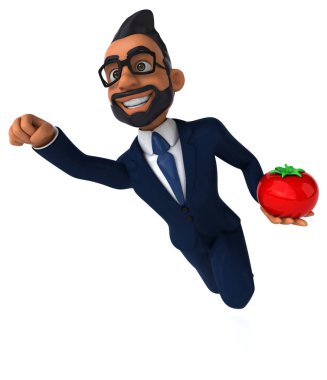 Domatesli Hintli bir iş adamının 3 boyutlu eğlenceli çizimi 