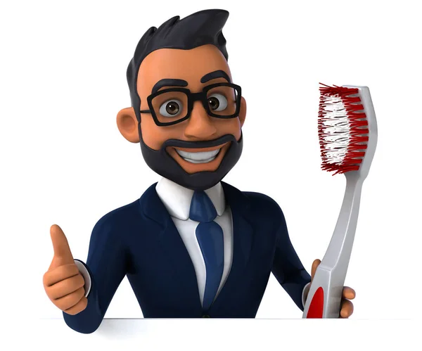 Fun Cartoon Illustration Indian Businessman Toothbrush — стоковое фото