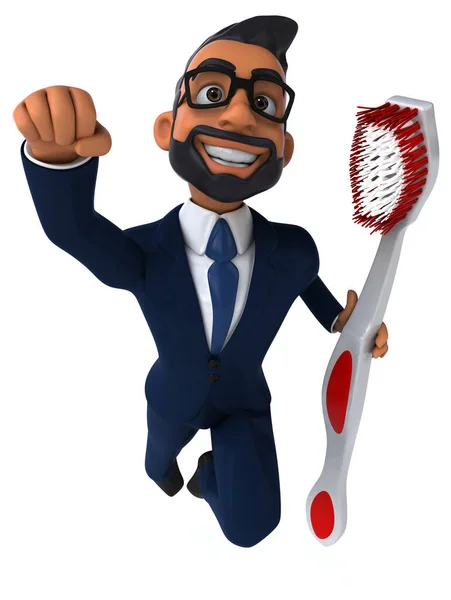 Fun Cartoon Illustration Indian Businessman Toothbrush — Stock Photo, Image