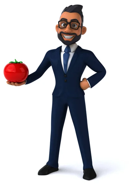 一个拿着西红柿的印第安商人的有趣的3D卡通画 — 图库照片