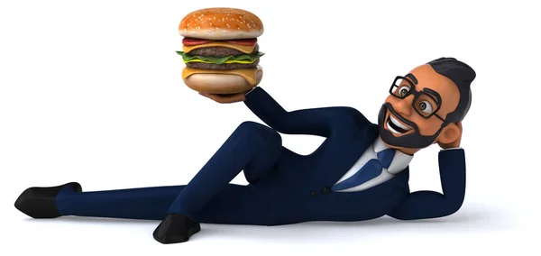 Fun Cartoon Illustration Indian Businessman Burger — Stock Photo, Image