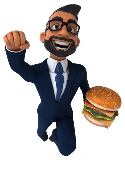 Fun Cartoon Illustration Indian Businessman Burger — Stock fotografie