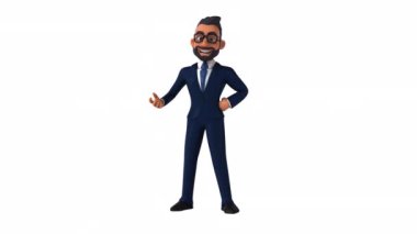 Eğlenceli iş adamı elini beyaza gösteriyor.