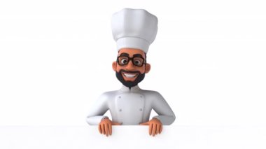 Kartvizit gösteren bir karikatür şefinin 3 boyutlu eğlenceli animasyonu 