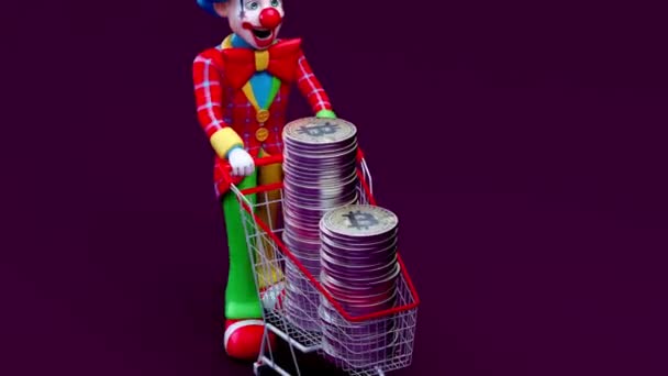 Drôle Personnage Dessin Animé Clown Avec Panier Avec Bitcoins Animation — Video